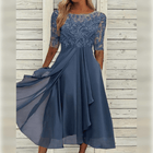 Ladies Maxi Dress Lace Top Chiffon Skirt Three-Quarter Sleeves A-Line Elegant - Blue / Green / Purple - Maelen