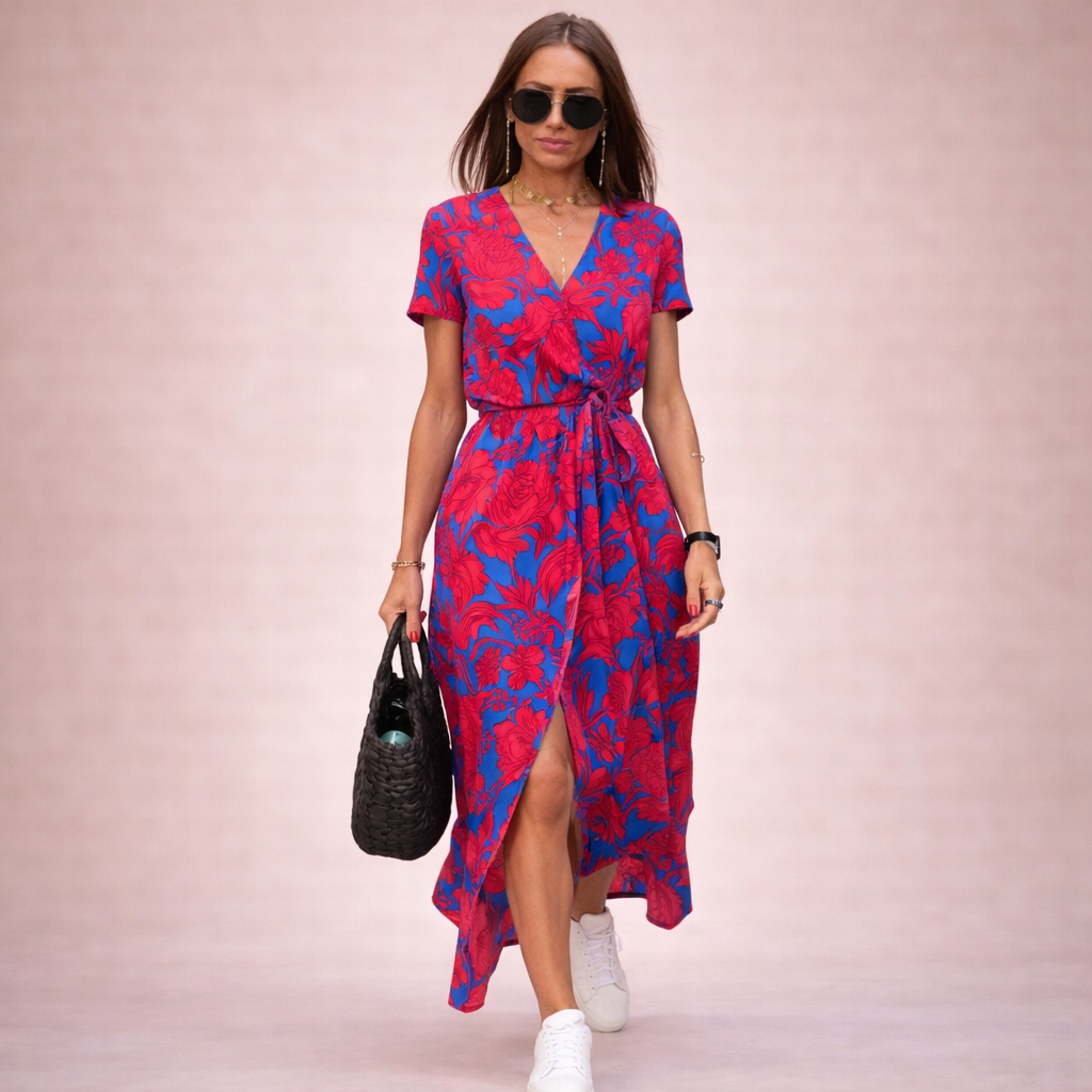 Rosalie | Playful Floral Wrap Midi Dress