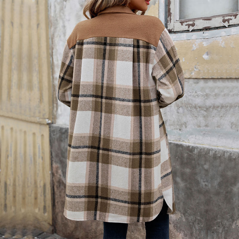 Checked overshirt for women with pockets, buttons, and long sleeves