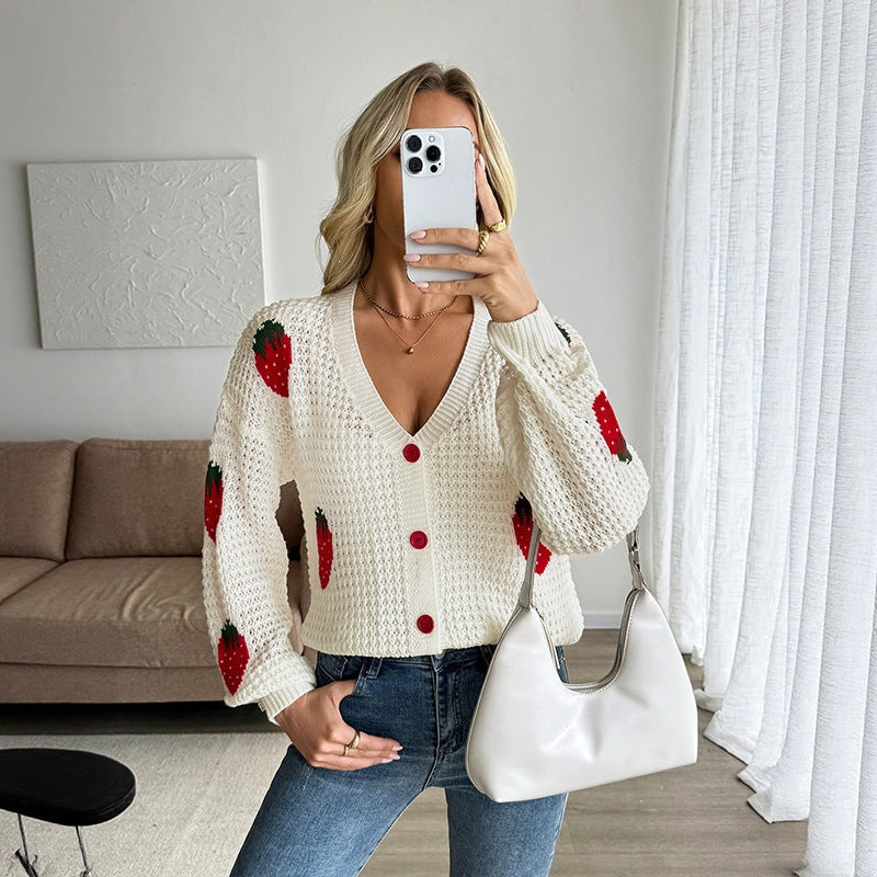 Short cardigan for women with V-neck and buttons