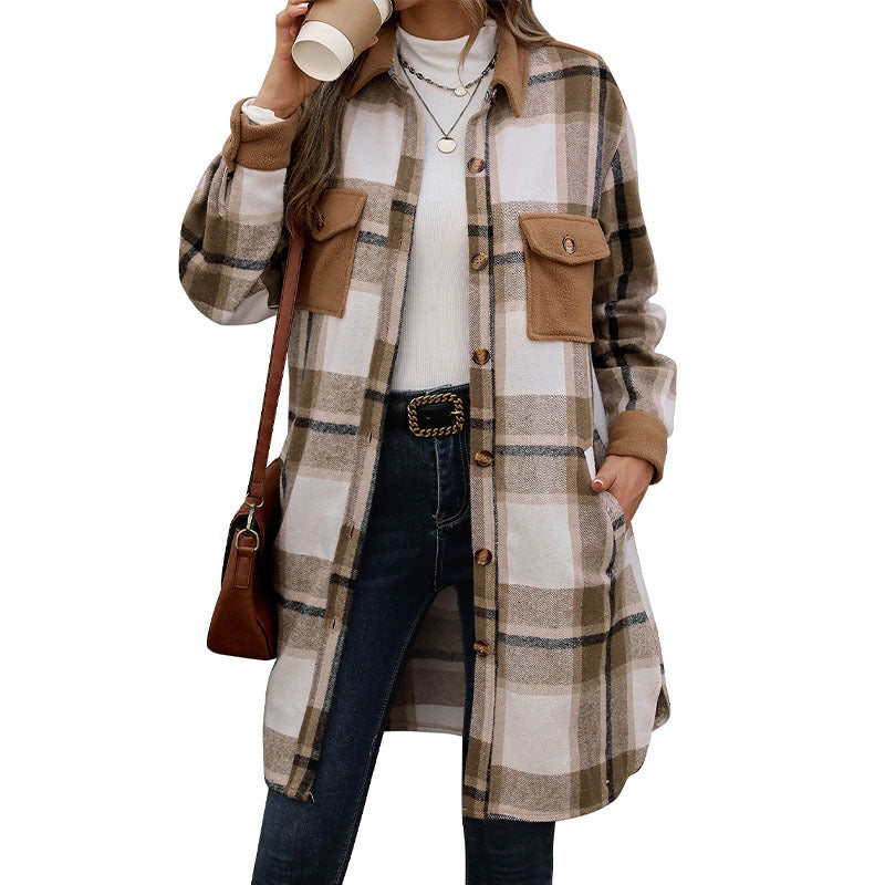 Checked overshirt for women with pockets, buttons, and long sleeves