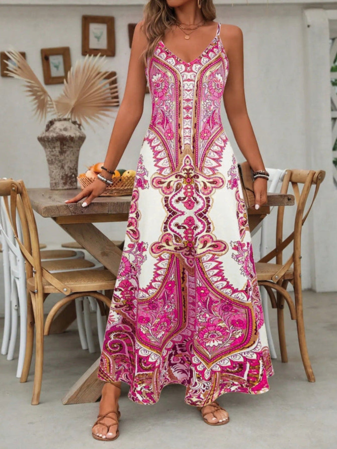 Fiona | Women’s Boho Paisley V Neck Maxi Dress