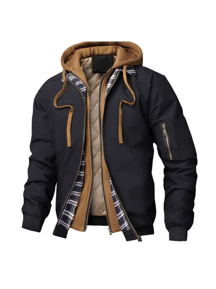 Hooded jacket for men with pockets and drawstring