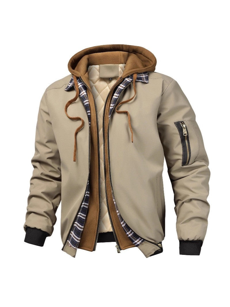 Hooded jacket for men with pockets and drawstring