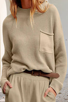 Sweater for women with pocket, round neck, and long sleeves