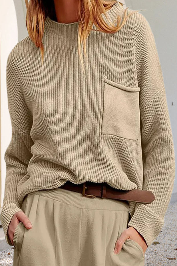 Sweater for women with pocket, round neck, and long sleeves