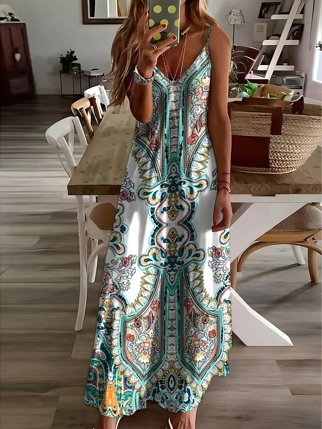 Fiona | Women’s Boho Paisley V Neck Maxi Dress
