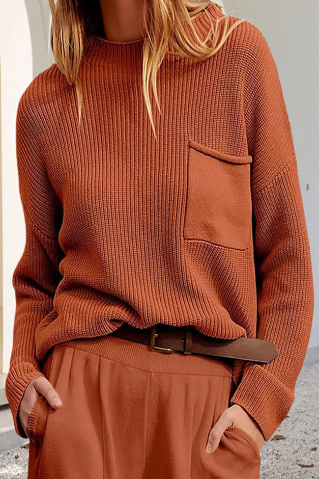 Sweater for women with pocket, round neck, and long sleeves