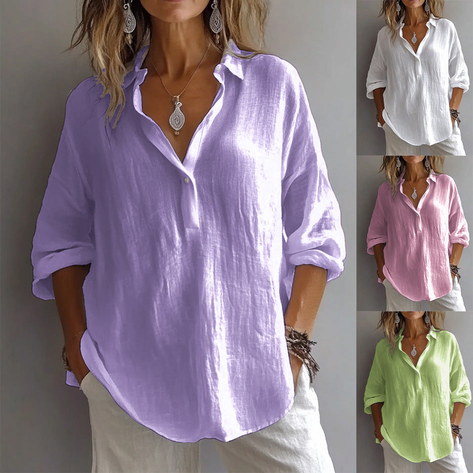FRAN - CHIC V-NECK BLOUSE  CLASSIC V NECK TOP