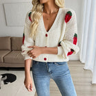 Short cardigan for women with V-neck and buttons