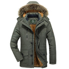 Men's Winter Parka with Hood, Buttons, and Pockets