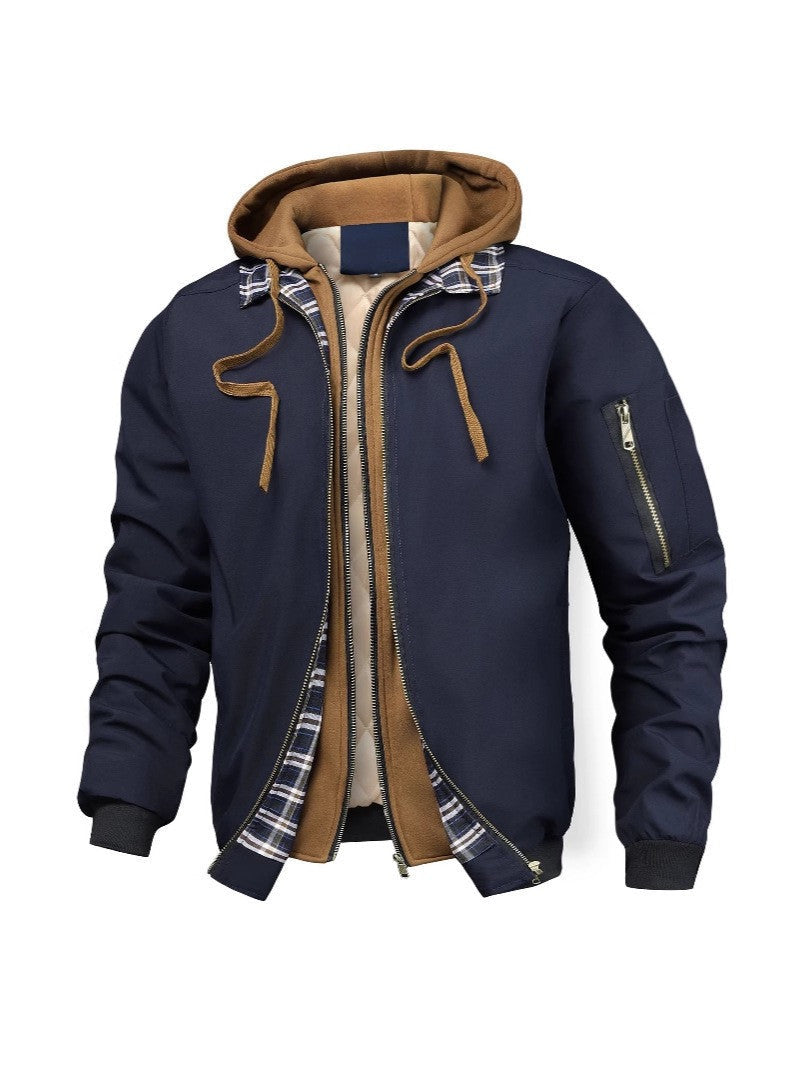 Hooded jacket for men with pockets and drawstring
