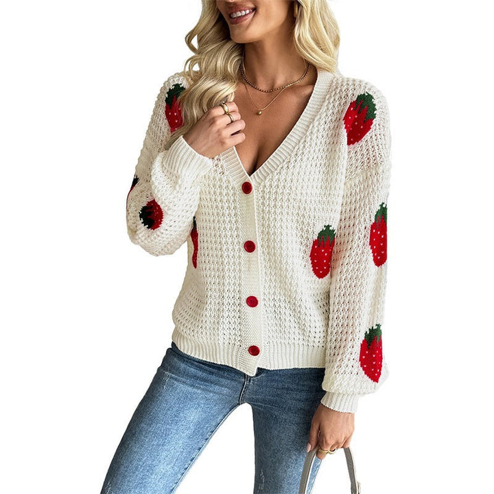 Short cardigan for women with V-neck and buttons
