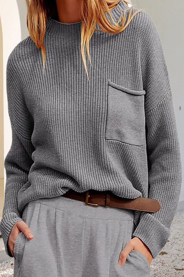 Sweater for women with pocket, round neck, and long sleeves