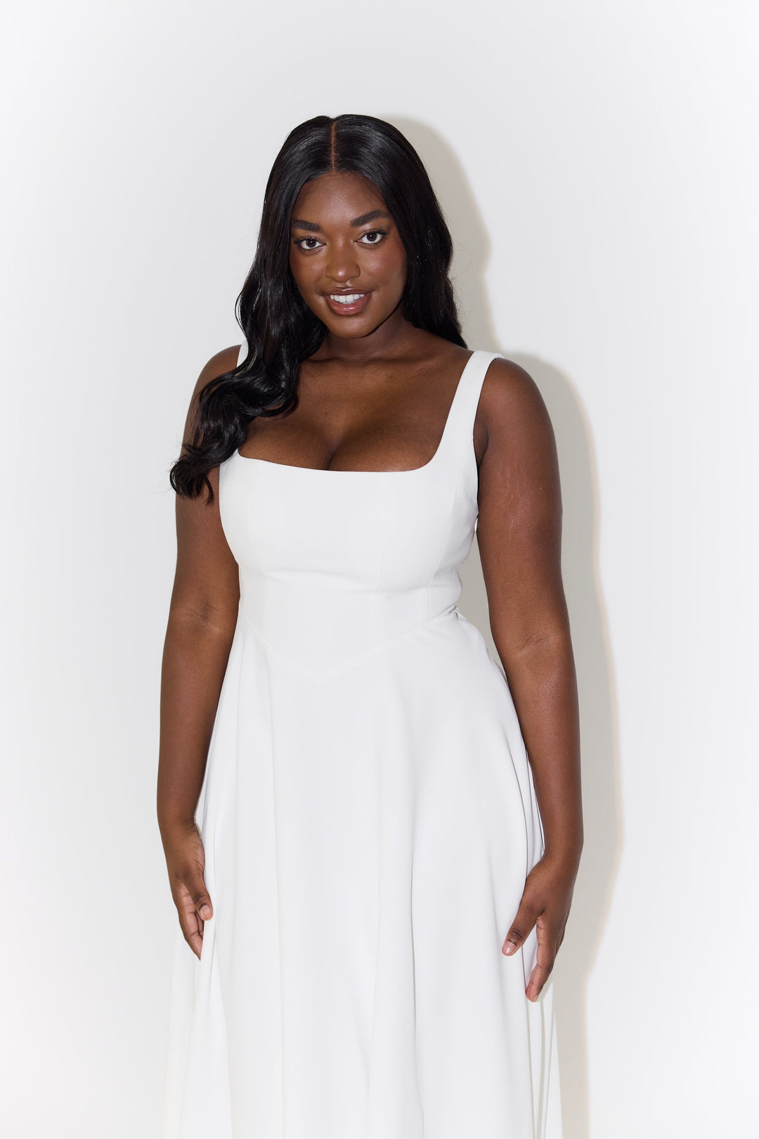 MILENA – High Waist Square Neck Sleeveless Fit and Flare Midi Dress