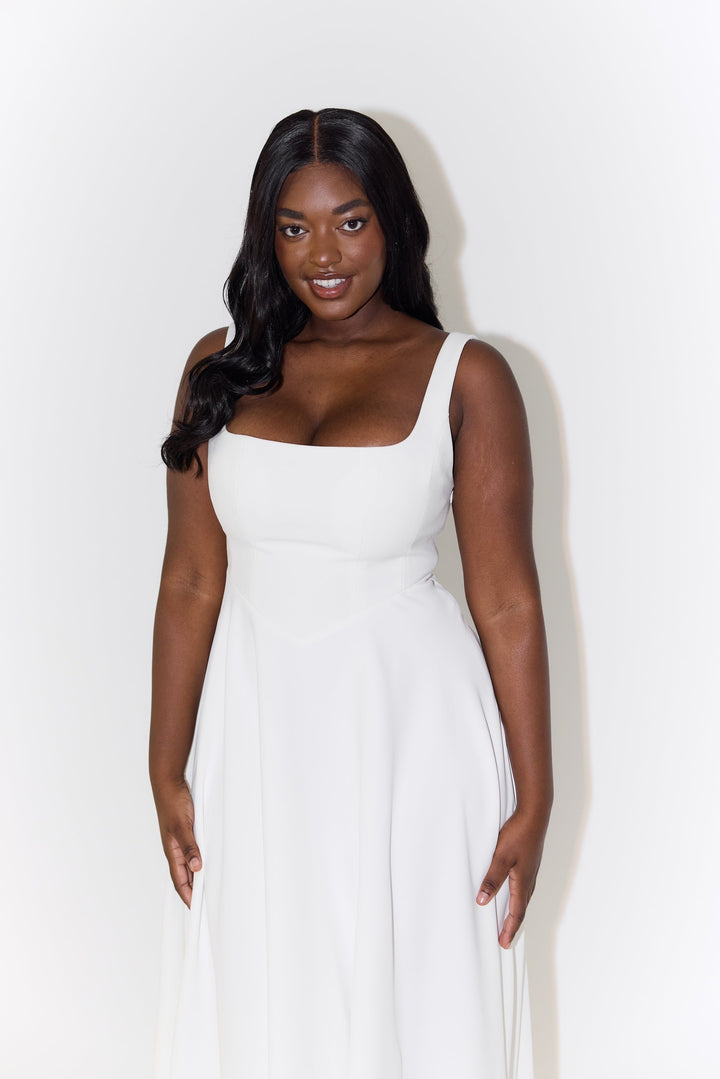 MILENA – High Waist Square Neck Sleeveless Fit and Flare Midi Dress
