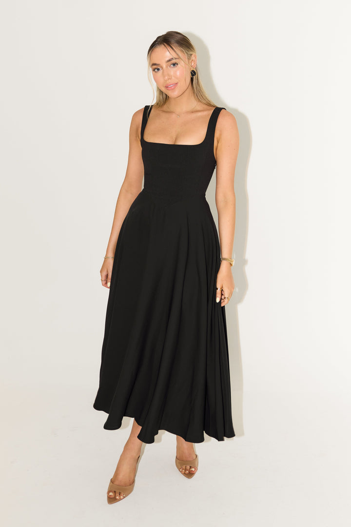 MILENA – High Waist Square Neck Sleeveless Fit and Flare Midi Dress