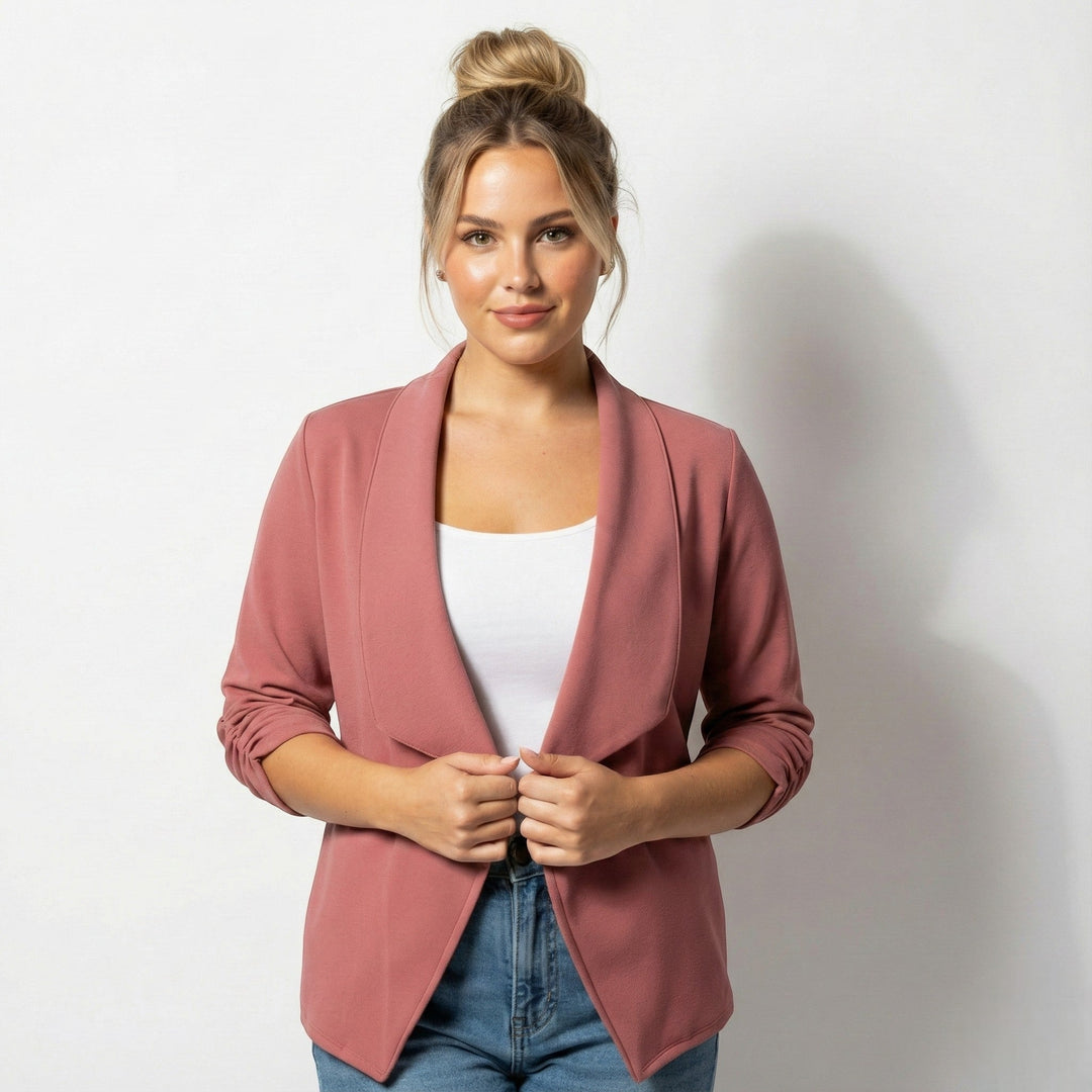 Open Front Blazer with Draped Lapel