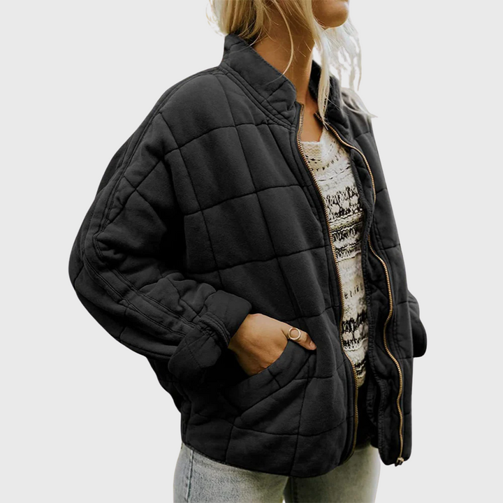 Oversized Quilted Jacket with Zip-Front Closure