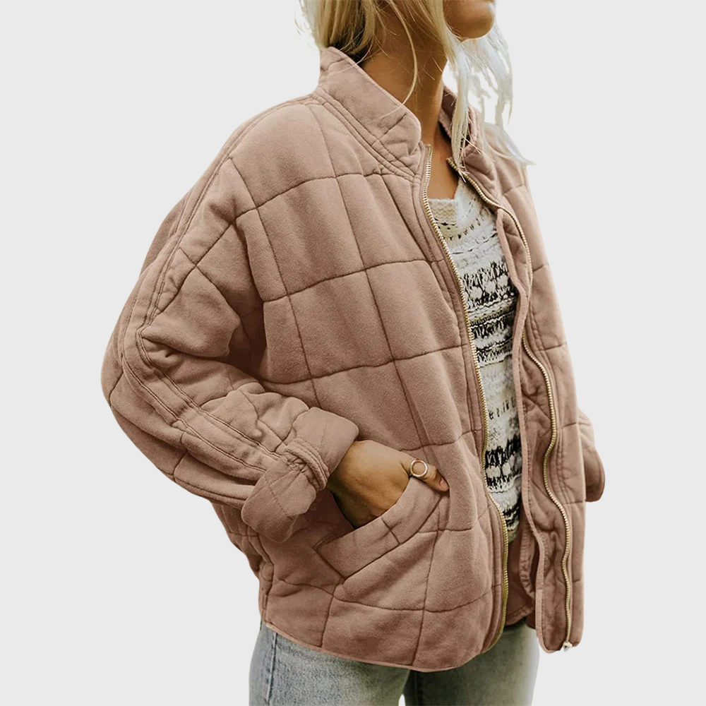 Oversized Quilted Jacket with Zip-Front Closure