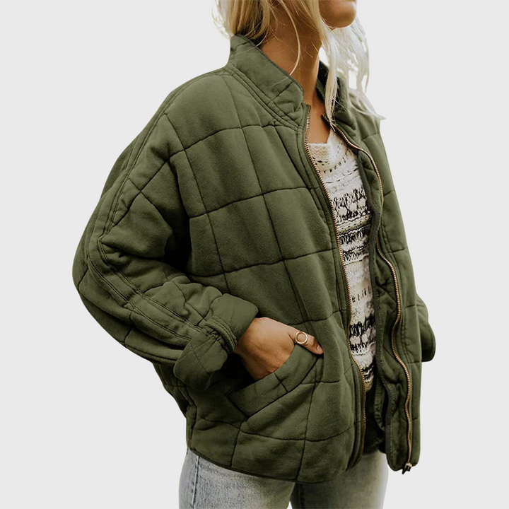 Oversized Quilted Jacket with Zip-Front Closure