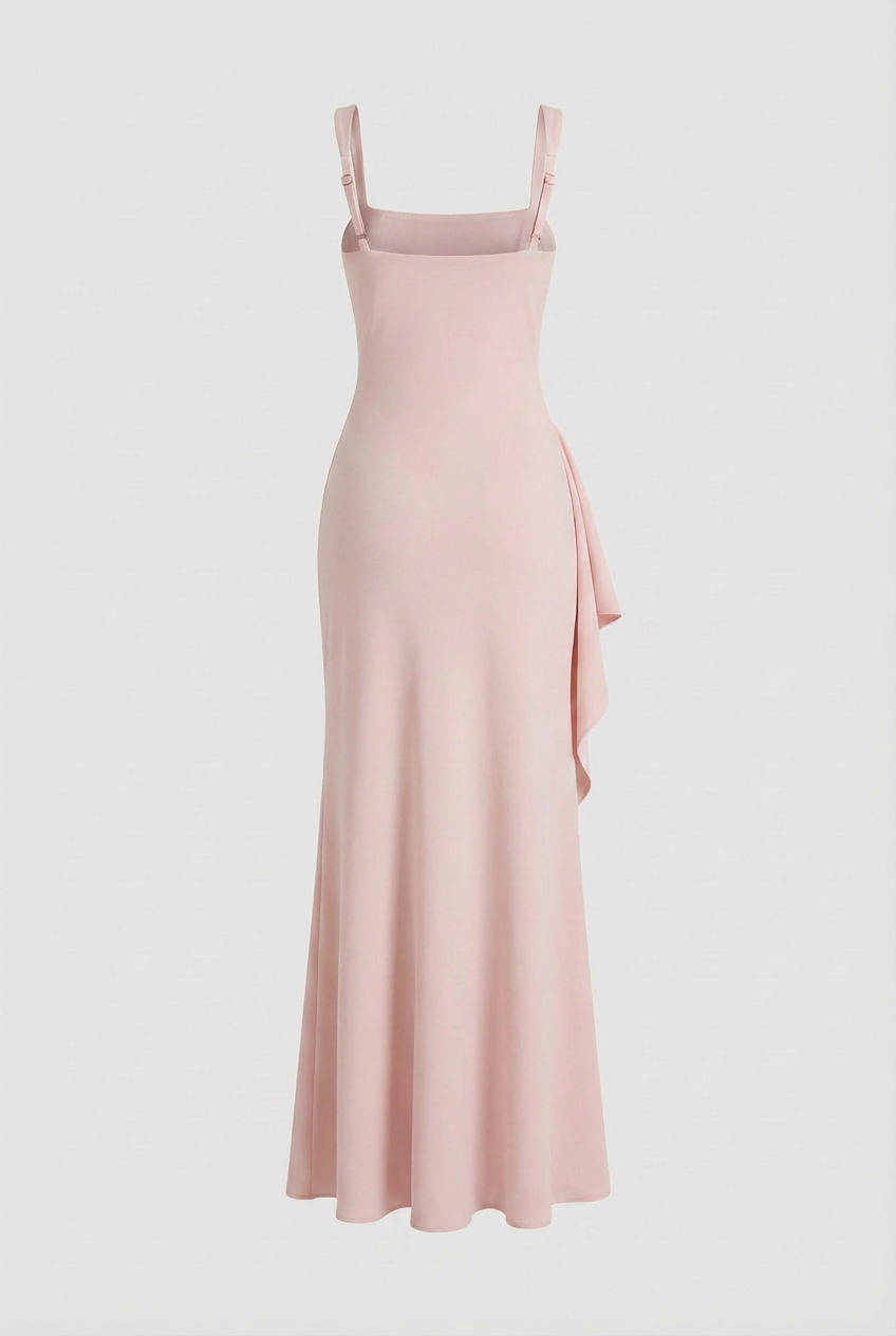 Pink Square Neck Dress with Slit - Elegant Slimming Fit