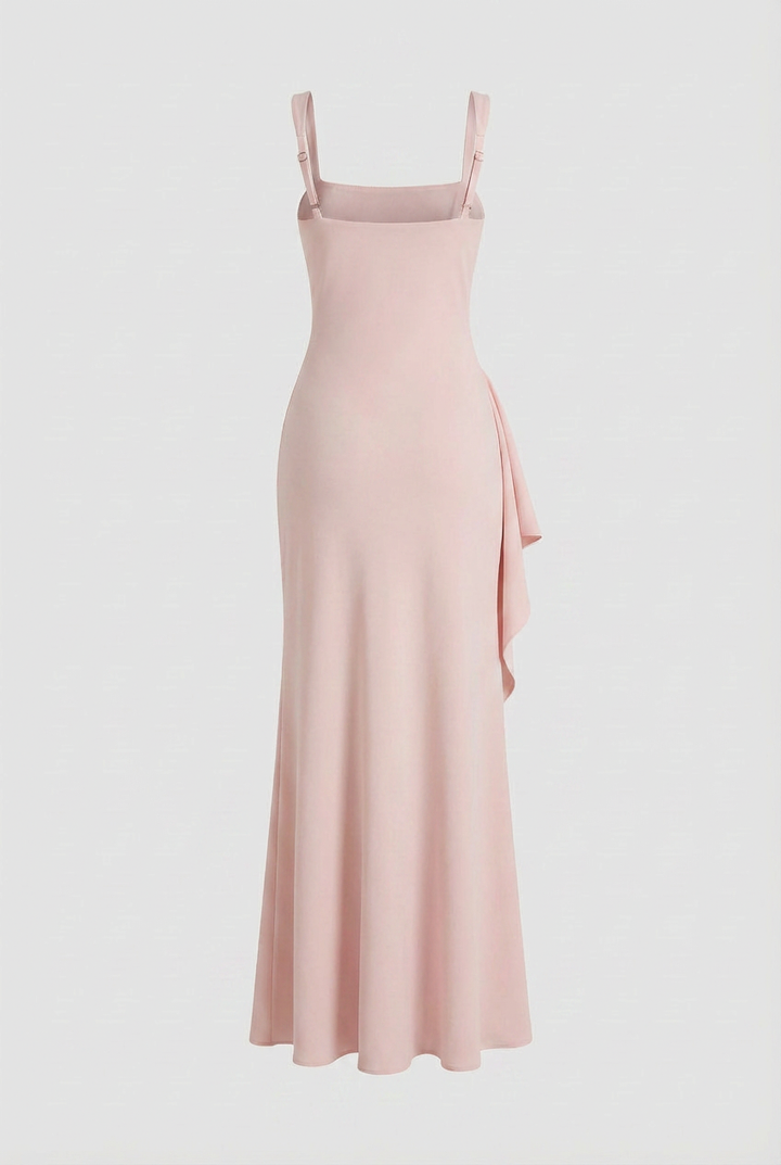 Pink Square Neck Dress with Slit - Elegant Slimming Fit