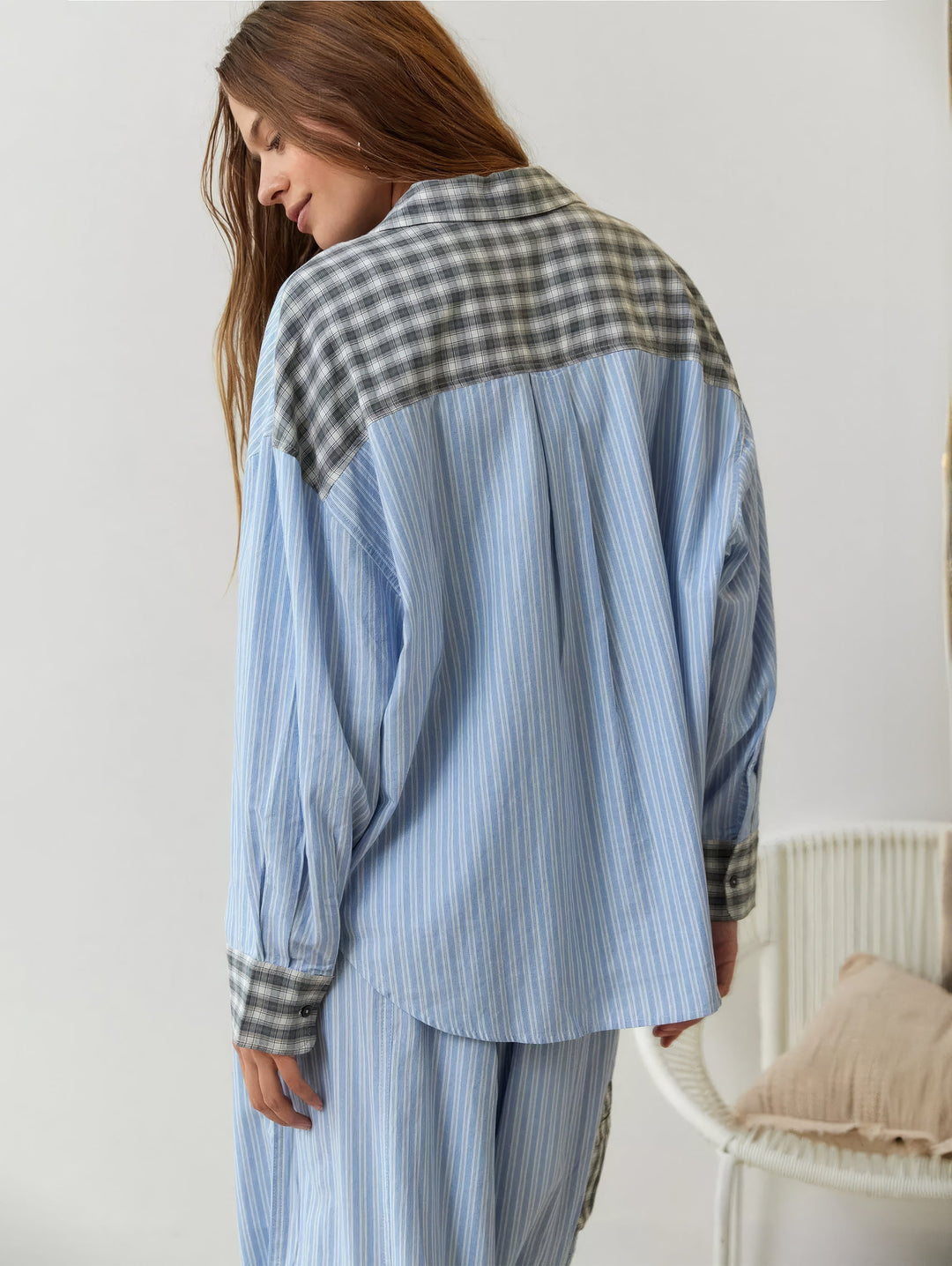 Plaid Pajama Set with Contrast Stripe Detail