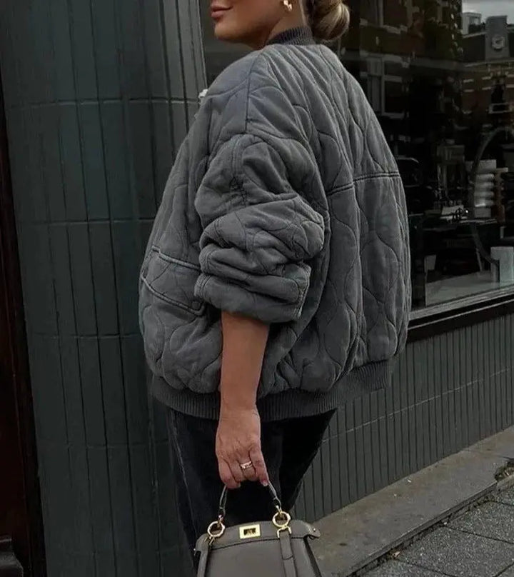Quilted Oversized Bomber Jacket with Flap Pockets