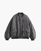 Quilted Oversized Bomber Jacket with Flap Pockets