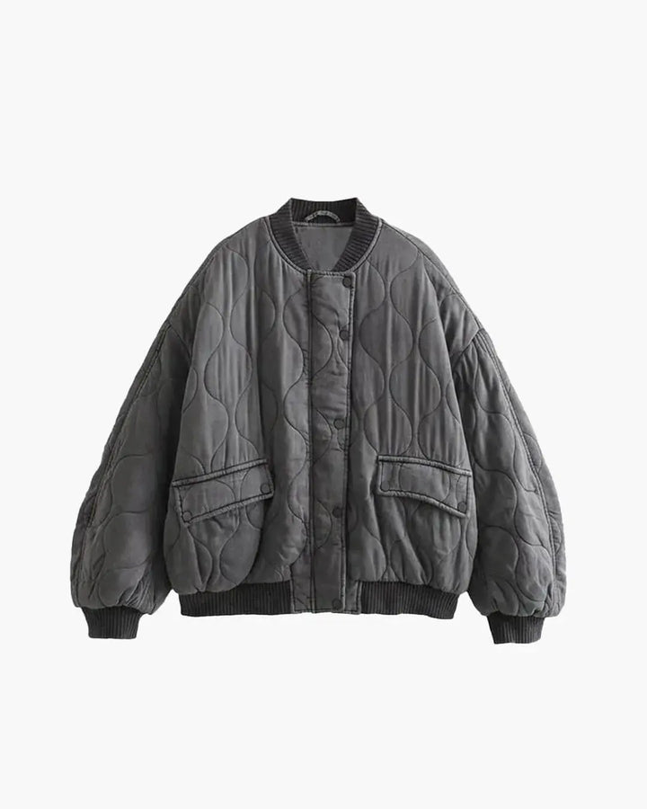 Quilted Oversized Bomber Jacket with Flap Pockets