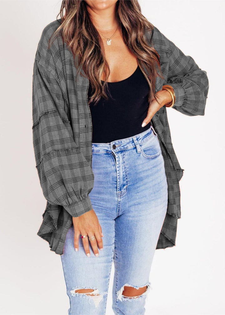 Raw Edge Plus Size Shirt Jacket – Washed Flannel Layer with Pockets