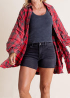 Raw Edge Plus Size Shirt Jacket – Washed Flannel Layer with Pockets