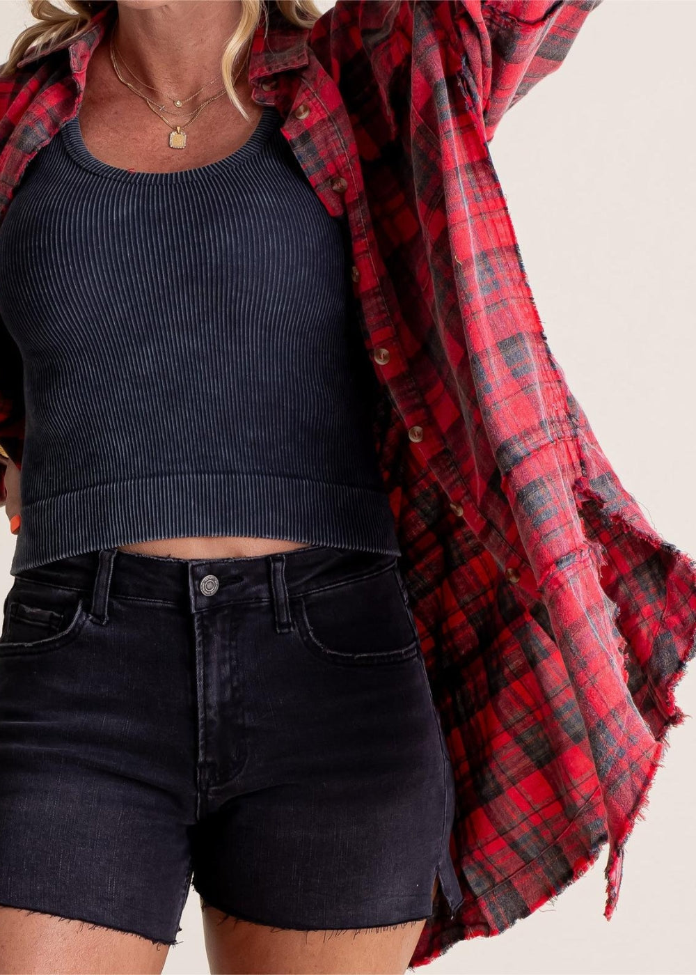 Raw Edge Plus Size Shirt Jacket – Washed Flannel Layer with Pockets