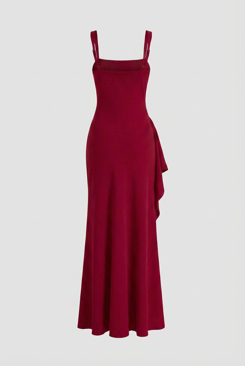 Red Square Neck Dress with Slit - Bold Snatched Fit