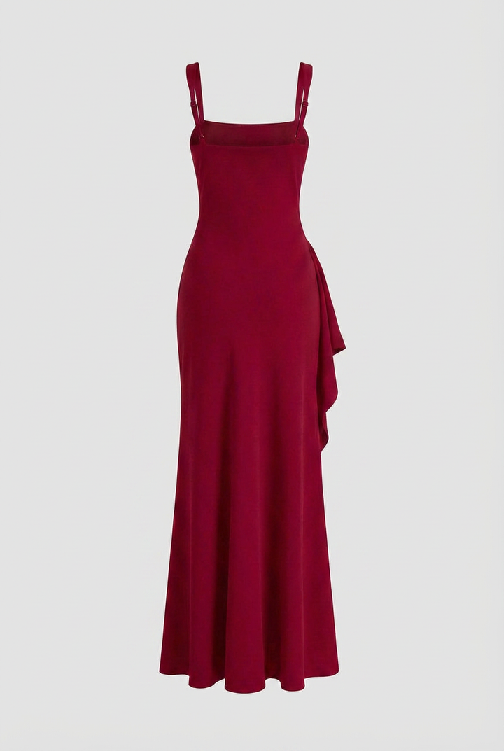 Red Square Neck Dress with Slit - Bold Snatched Fit