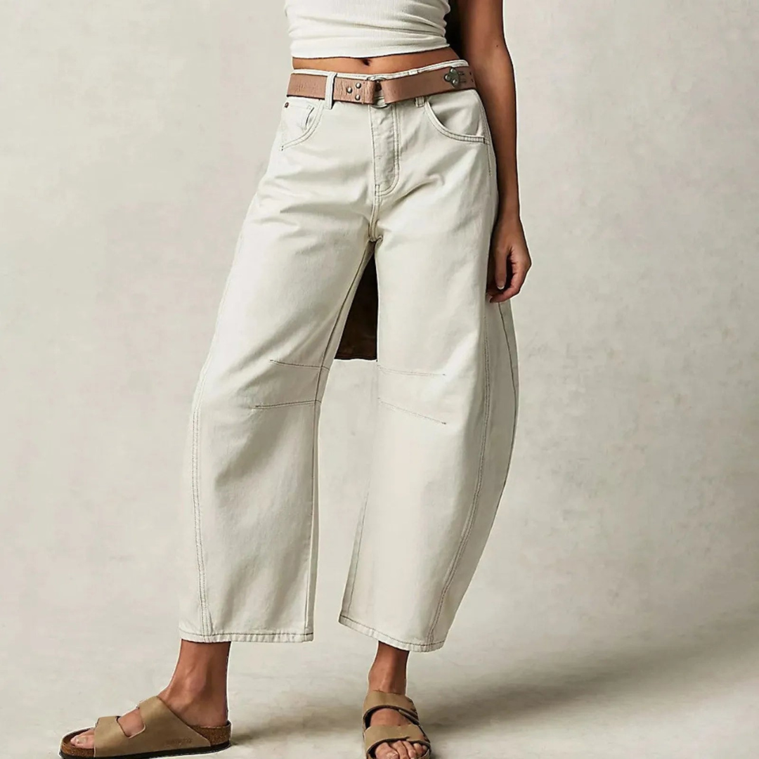 Relaxed Barrel Leg Jeans with Curved Silhouette and Mid Rise