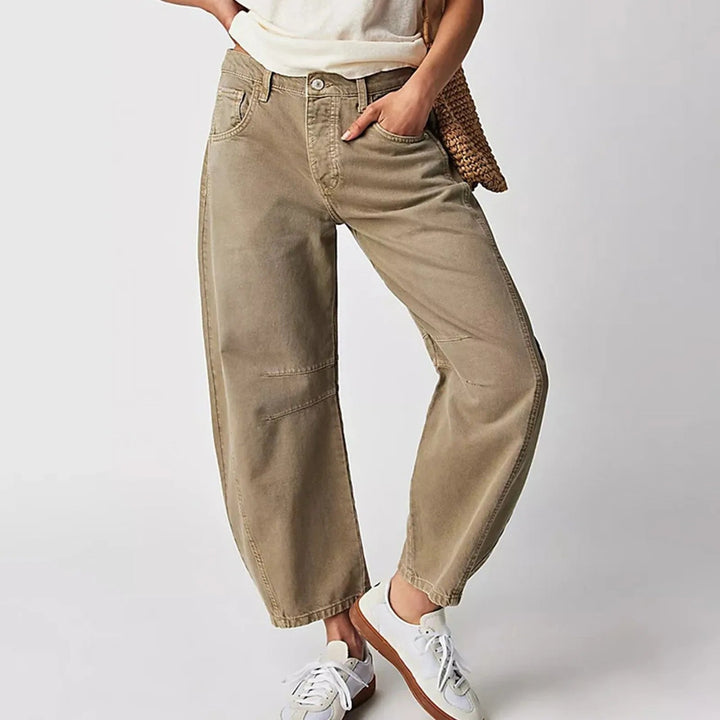 Relaxed Barrel Leg Jeans with Curved Silhouette and Mid Rise