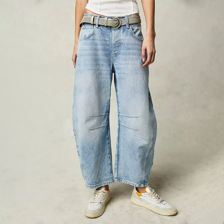 Relaxed Barrel Leg Jeans with Curved Silhouette and Mid Rise
