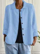 Relaxed Linen Button Up Shirt with Collar and Three Quarter Sleeves