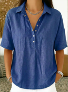 Relaxed Linen Shirt with Collar and Snap Button Placket