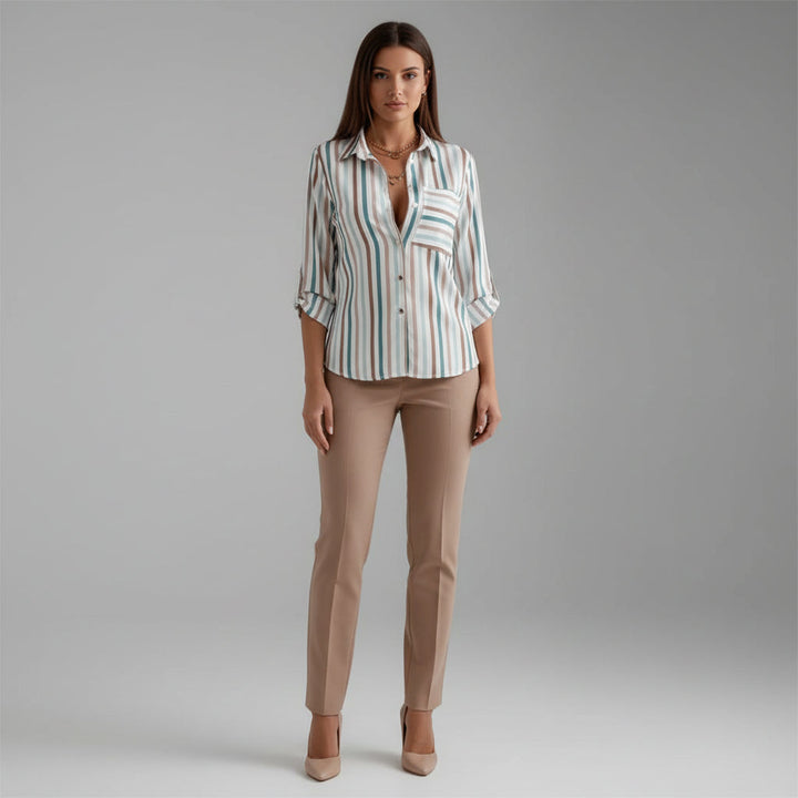 Relaxed Printed Shirt with Classic Collar and Roll Up Sleeves