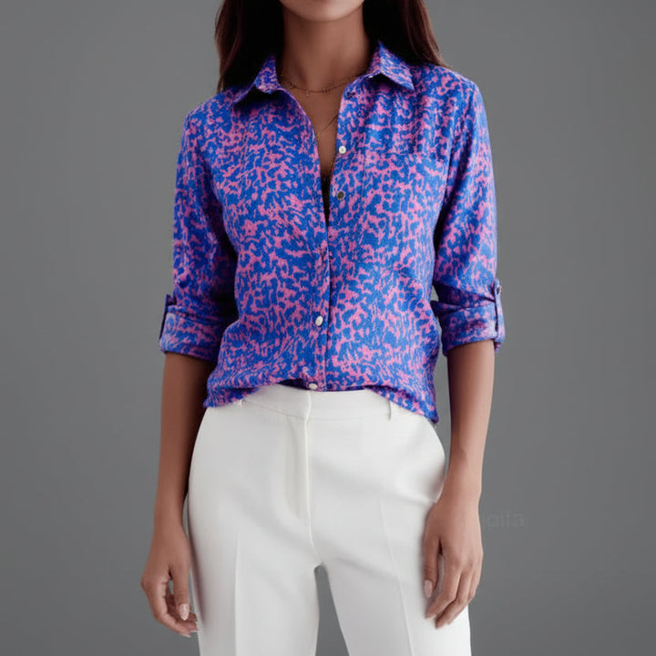 Relaxed Printed Shirt with Classic Collar and Roll Up Sleeves