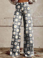 Retro Printed Trousers with High Waist and Full Length Flare