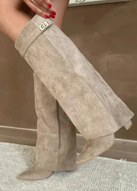 Arden | Statement Over-The-Knee Leather Boots With Sculpted Buckle Detail For Women