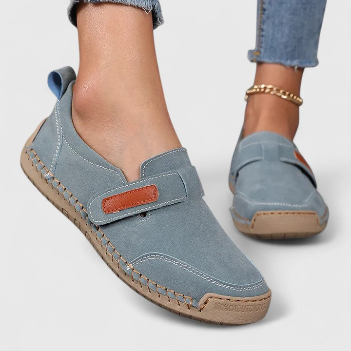 Gracienna - Women’s Slip-On Shoes with Hook-and-Loop Strap and Contrast Stitching