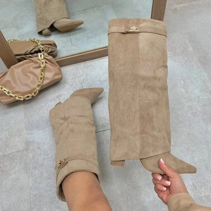 Arden | Statement Over-The-Knee Leather Boots With Sculpted Buckle Detail For Women