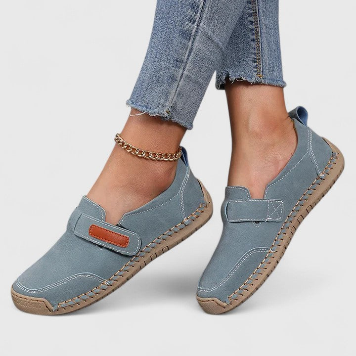 Gracienna - Women’s Slip-On Shoes with Hook-and-Loop Strap and Contrast Stitching