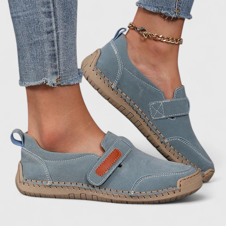 Gracienna - Women’s Slip-On Shoes with Hook-and-Loop Strap and Contrast Stitching