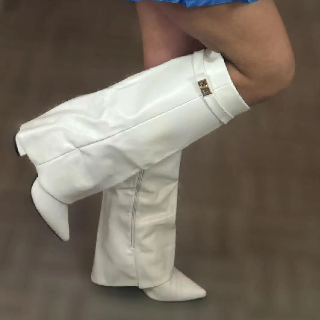 Arden | Statement Over-The-Knee Leather Boots With Sculpted Buckle Detail For Women
